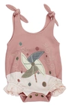 L'OVEDBABY L'OVEDBABY PINWHEEL APPLIQUÉ SLEEVELESS ORGANIC COTTON BODYSUIT