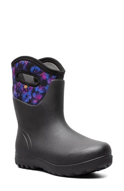 Bogs Neo Classic Petals Mid Waterproof Insulated Rain Boot In Black Multi