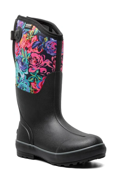 Bogs Classic Ii Rose Garden Tall Waterproof Insulated Rain Boot In Black Multi