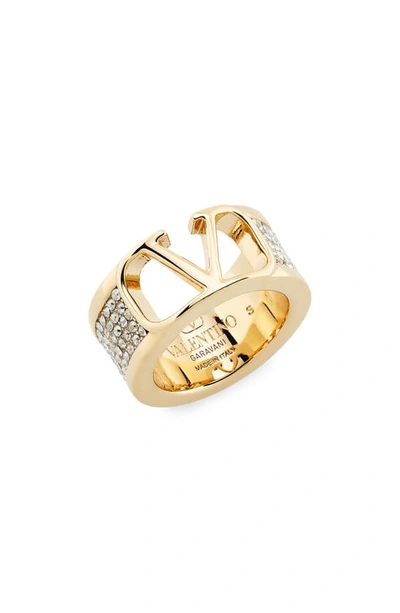 Valentino Garavani Vlogo Cutout Crystal Embellished Ring In Mh5 Oro 18/ Crystal