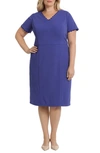 Maggy London Short Sleeve Midi Sheath Dress In Clematis Blue