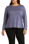 Eileen Fisher Long-sleeve Organic Linen Jersey Tee In Twilight