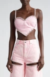 Area Crystal Trim Heart Top In Powder Pink