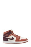 Jordan Air  1 Mid Sneaker In Dusty Peach/ Night Maroon