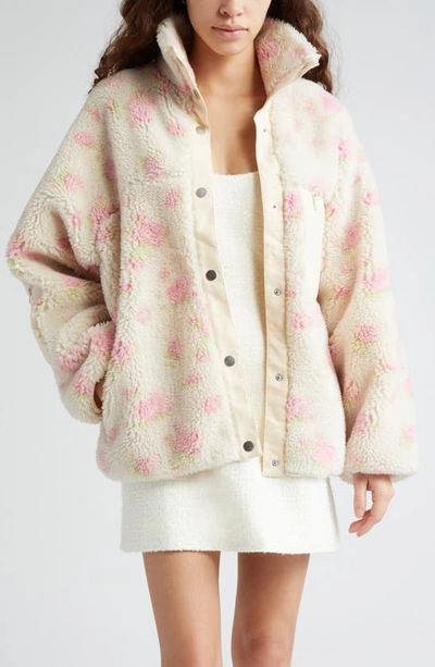 Sandy Liang Panda Floral Fleece Jacket In Pink Multi