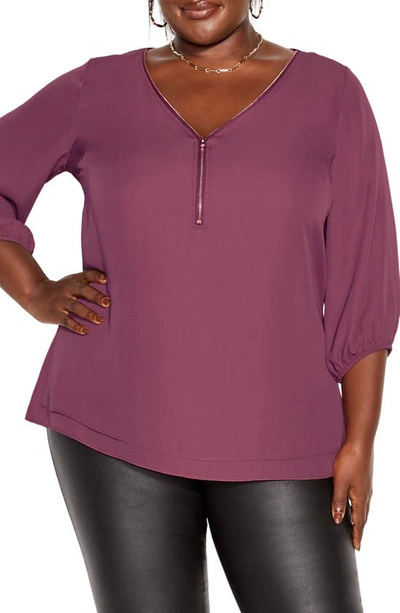 City Chic Zip Fling Top In Roseberry