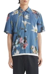 Rag & Bone Avery Blurred Floral Print Short Sleeve Button-up Shirt In Bluflr