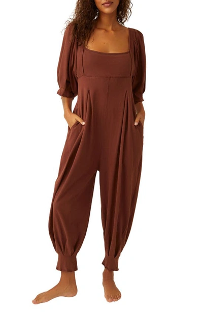 Free People Lotta Love Sleep Romper In Brown Butter