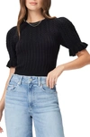Paige Ansa Cable Knit Puff Sleeve Top In Black