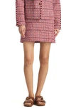 St John Metallic Side-stripe Textured Slub Tweed Mini Skirt In Cranberry/ Ecru/ Brick Multi