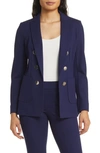 Anne Klein Womens Faux Double Breasted Blazer Printed Pleat Front Top Pull On Slash Pocket Pants In Distant Mountain