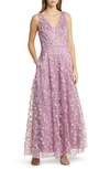 Eliza J 3d Floral Evening Gown In Mauve