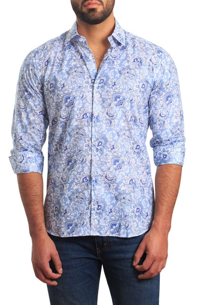 Jared Lang Trim Fit Florentine Floral Cotton Button-up Shirt In Pastel Blue