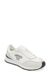 Versace Logo-embroidered Panelled Sneakers In White