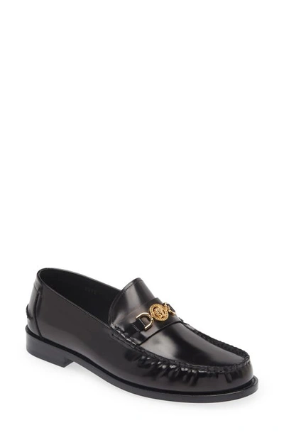 Versace Black Leather Medusa 95 Loafers In Multi