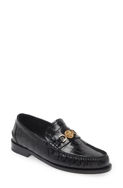 Versace Black Croc-effect Medusa '95 Loafers