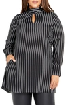 City Chic Illusion Stripe Tunic Top In Black White Stripe