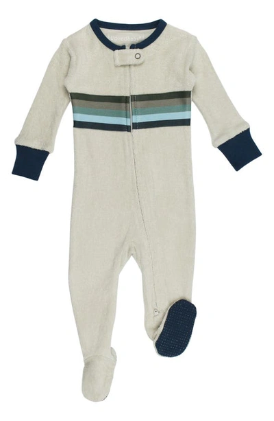 L'ovedbaby Babies' Stripe Appliqué Long Sleeve Organic Cotton Terry Zip Footie In Blues