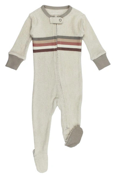 L'ovedbaby Babies' Stripe Appliqué Long Sleeve Organic Cotton Terry Zip Footie In Neutrals