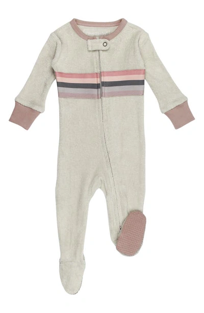 L'ovedbaby Babies' Stripe Appliqué Long Sleeve Organic Cotton Terry Zip Footie In Pinks