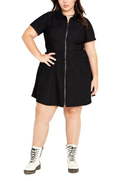 City Chic Layla Zip-up Fit & Flare Dress In Black