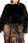 City Chic Slylvia Crop Faux Fur Jacket In Black