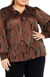 City Chic Madelyn Metallic Button-up Shirt In Linear
