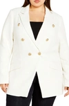 City Chic Elly Double Breasted Blazer In Creme