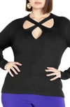 City Chic Malia Cutout Rib Sweater In Black
