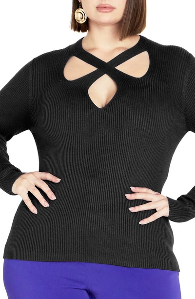 City Chic Malia Cutout Rib Jumper In Black