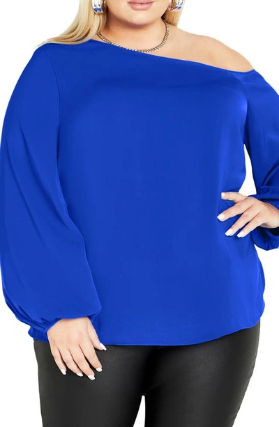 City Chic Twyla One-shoulder Top In Ultra Blue