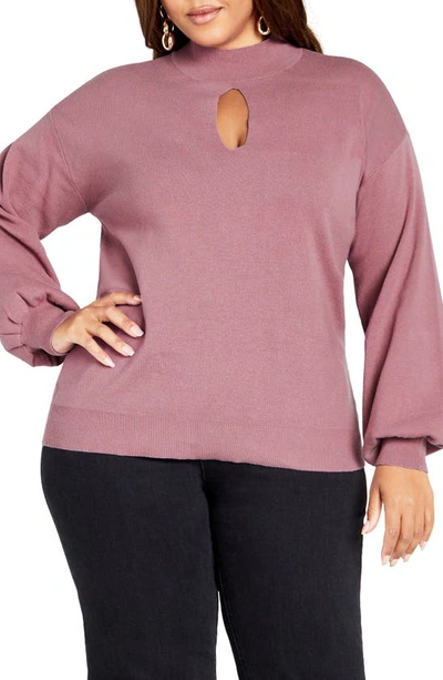 City Chic Evelyn Keyhole Mock Neck Sweater In Dusty Orchid