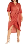 City Chic Opulent Wrap Front Midi Dress In Toffee