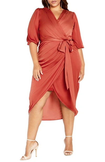 City Chic Opulent Wrap Front Midi Dress In Toffee