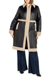 City Chic Hayden Faux Leather & Faux Shearling Coat In Sand