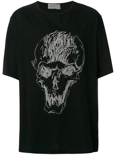Yohji Yamamoto Printed Skull Cotton Jersey T-shirt In Black