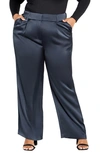 City Chic Rylie Wide Leg Satin Pants In Steel Blue