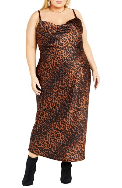 City Chic Alani Midi Slipdress In Brown