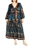 City Chic Ivanna Scarf Print Long Sleeve Maxi Dress In Black