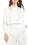 Misook Pintuck Lace-inset Crepe De Chine Blouse In White