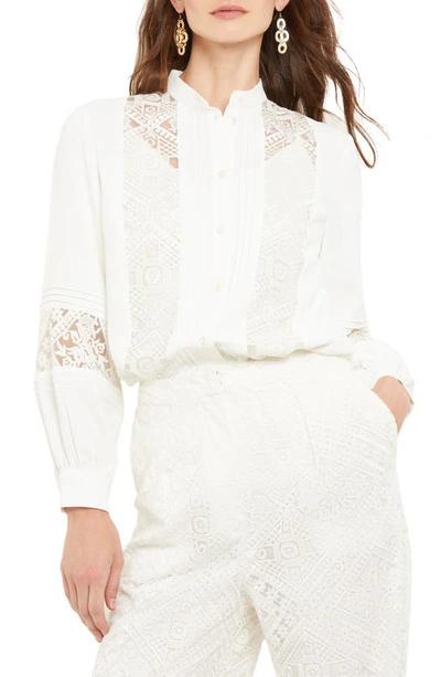 Misook Pintuck Lace-inset Crepe De Chine Blouse In White