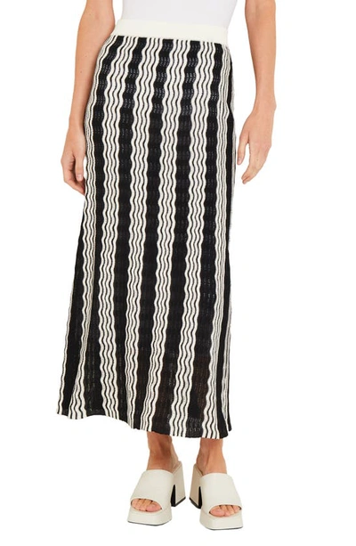 Misook Stripe Pointelle Knit Skirt In Black White