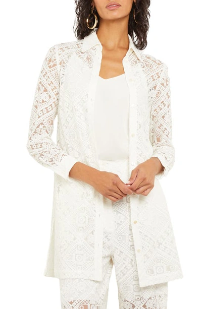 Misook Lace Front Button Shirt Jacket In White