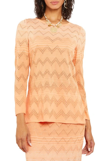 Misook Ombre Pointelle Soft Knit Tunic Top In Citron/biscotti