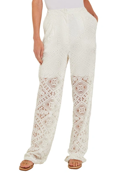 Misook Lace Straight Leg Pants In White