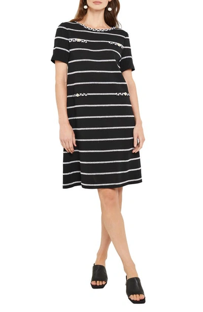 Misook Textured Knit Shift Dress In Black White