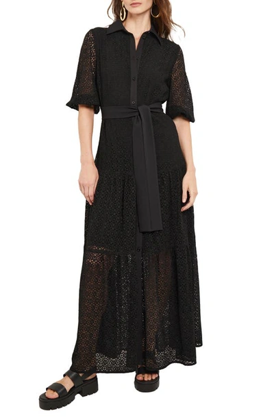 Misook Tie Waist Lace Maxi Dress In Black