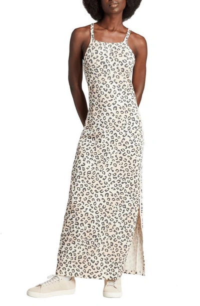 Adidas Originals Leopard Print Knit Maxi Dress In Wonder White