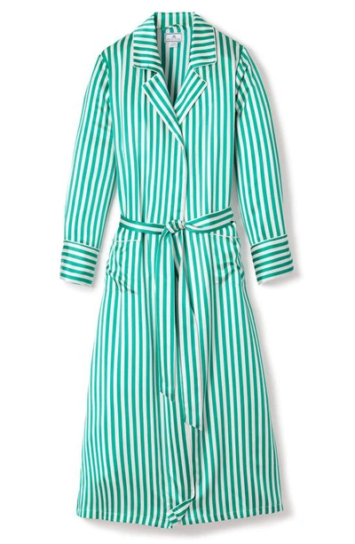 Petite Plume Stripe Silk Dressing Gown In Green