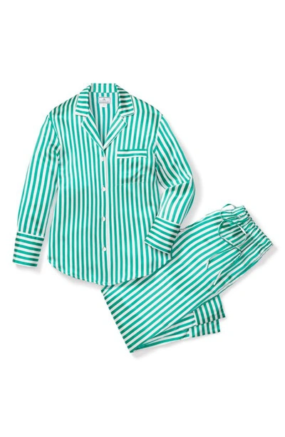 Petite Plume Stripe Silk Pyjamas In Green